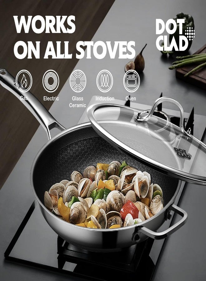 DOTCLAD Wok pan,Hybrid 12 inch Wok with Lid, PFOA Free Cookware,non stick Stainless Steel Woks & Stir-fry pans Nonstick, Dishwasher and Oven Safe, Works on Induction - Image 4